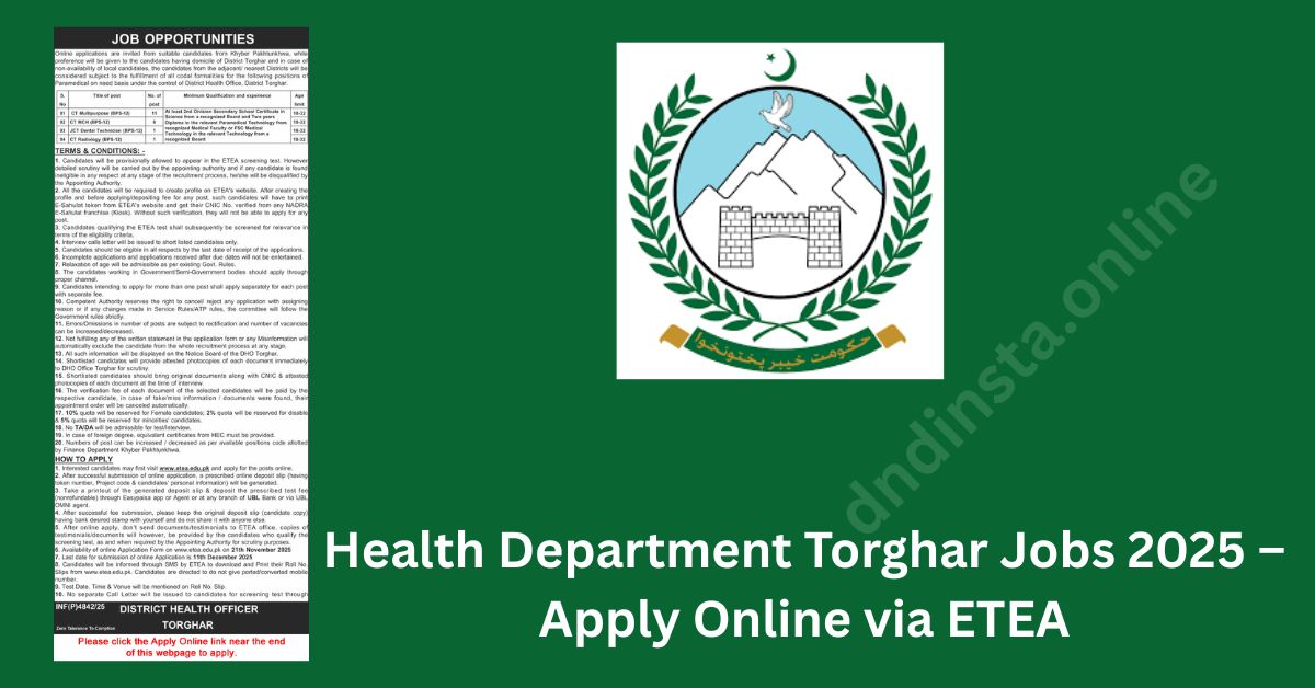 Health Department Torghar Jobs 2025 – Apply Online via ETEA